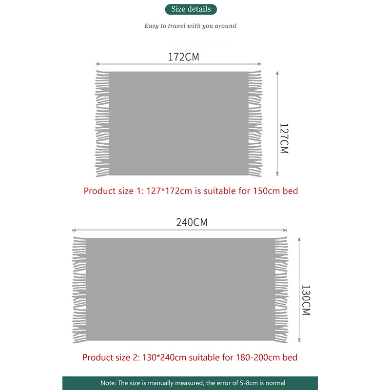 

Thread Blanket With Tassel Solid Color Throw Blankets for Bed Sofa Home Textile Fashion Cape Tapestry 130x200cm Knitted Blanket