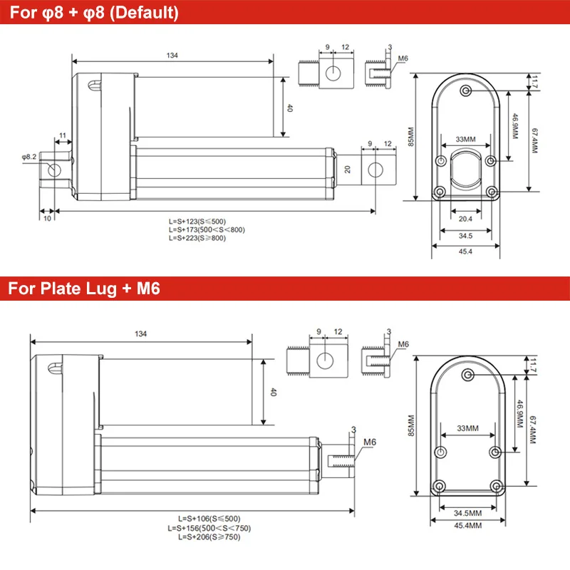 800mm Stroke Electric Linear Actuator With Position Feedback DC 12V 24V Motor Lift Telescopic Push Rod Medical Bed 3000N 66MM/S |