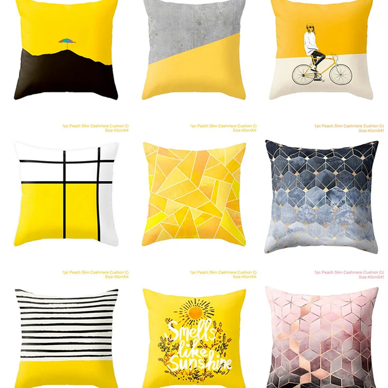 

2021 Fashion Pillowcase PP cotton pillow cover Yellow series Geometry Sofa Bedroom Office car Seat Decorative Home Textile