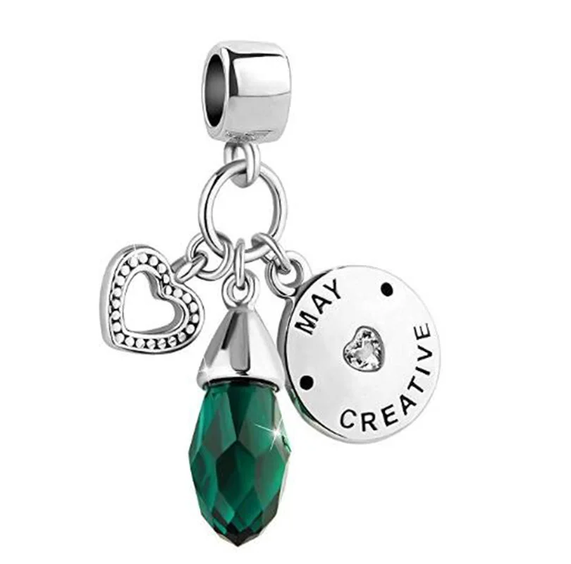 Зеленый Сердце Любовь День рождения Розовый Камень Шарм Бусины fit Pandora Серебряный браслет женский подлинный DIY ювелирных изделий - Цвет: Зеленый