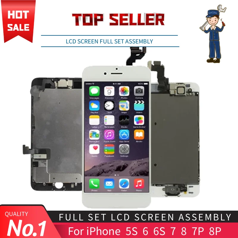 

100% тестирование для iPhone 7, 8, 6, 6S Plus, 5S полная сборка, сенсорный экран, ЖК-дисплей для замены, полный комплект, ЖК-дисплей, дигитайзер в сборе