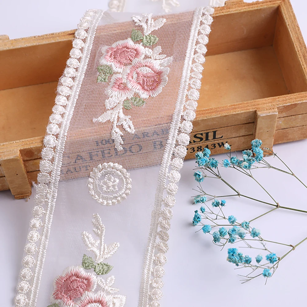 Лента для волос с вышивкой в виде роз прозрачная сетчатая лента цвета слоновой