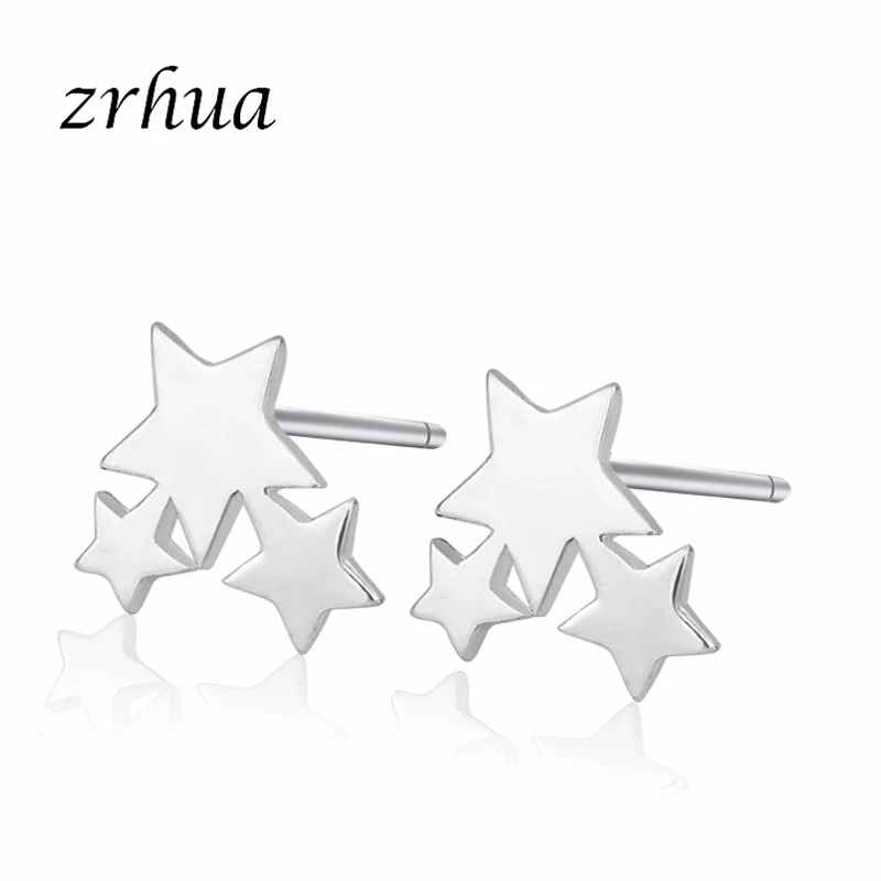 Женские серьги-гвоздики из серебра 2019 пробы с тремя звездами | Украшения и
