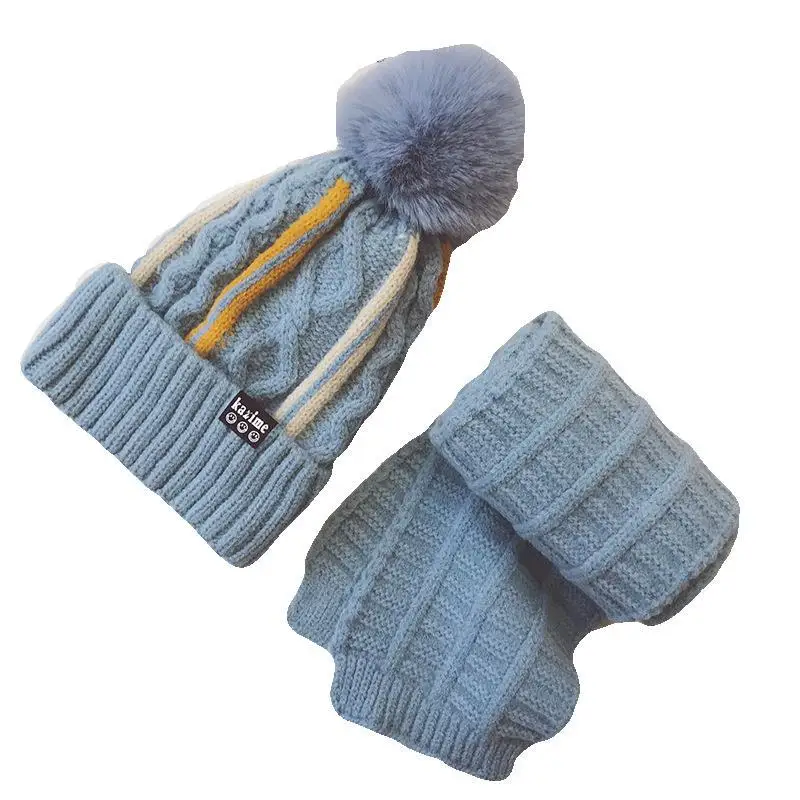 

Children's woolen hats and scarves two-piece suit plus velvet baby autumn and winter boys tide boys big children winter