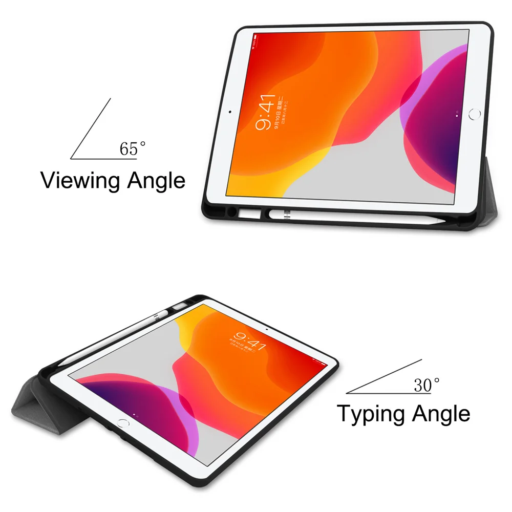 Для iPad 10,2 7th Gen планшет трехстворчатая подставка премиум класса из искусственной кожи умный чехол Мягкий силиконовый чехол из ТПУ встроенный карандаш держатель