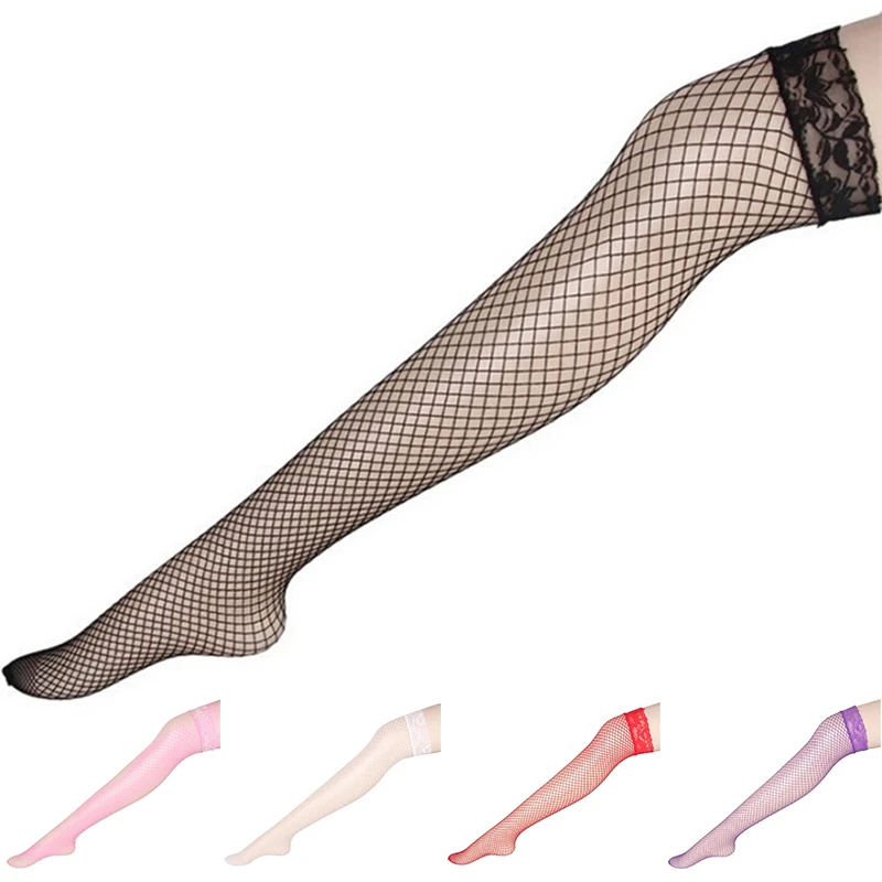 

Sexy Mesh Stockings Women Sexy Lace Top Sheer Stay Up Knee Thigh High Silicone Stockings Fishnet Pantyhose Woman meias hosiery