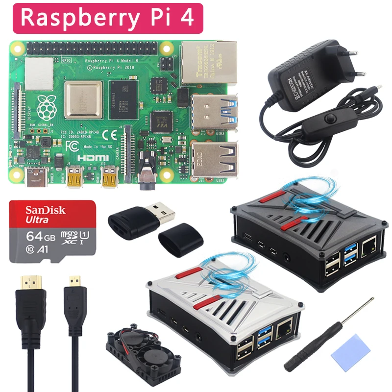 Оригинальный комплект Raspberry Pi 4 Model B Великобритания ОЗУ 2 8 ГБ чехол из АБС пластика