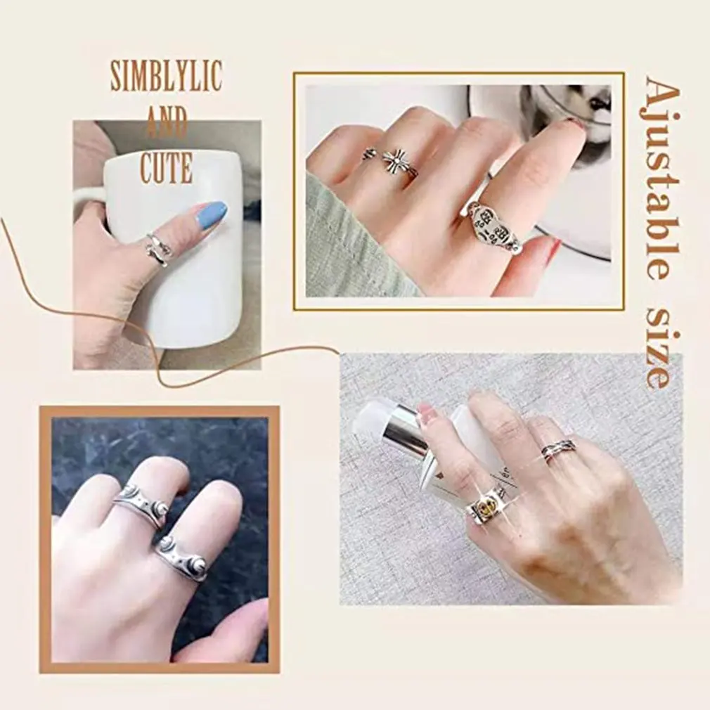 

16 Pieces Vintage Open Knuckle Rings, Boho Snake Ring For Women Men Girls Female Adjustable Open Rings