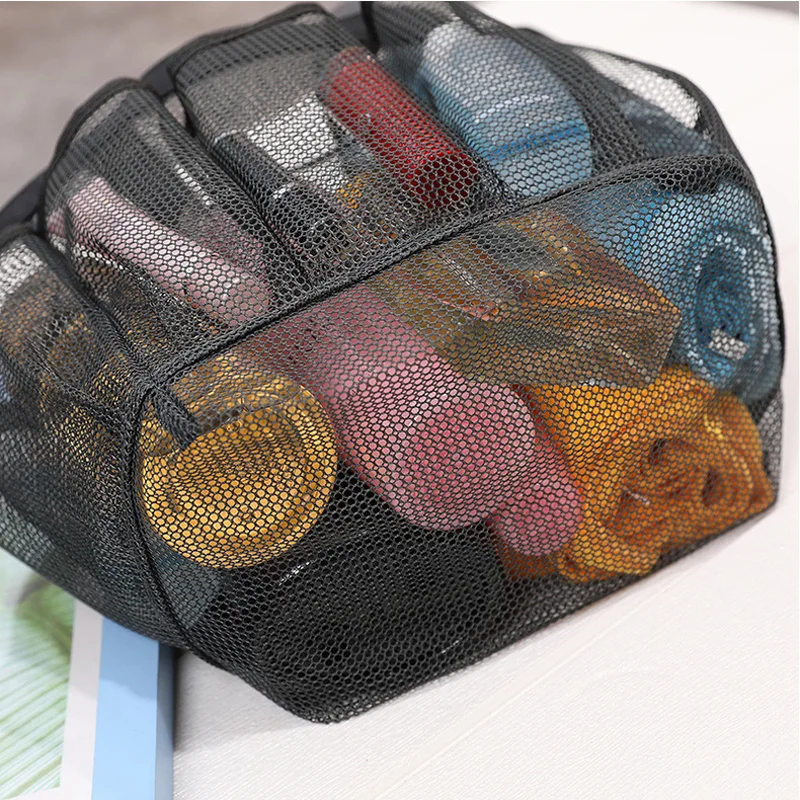 

Portable Mesh Beach Bag Bathing Swimming Bath Bag 8-pocket mesh storage bag transparent travel wash bag Mesh Handbag Large