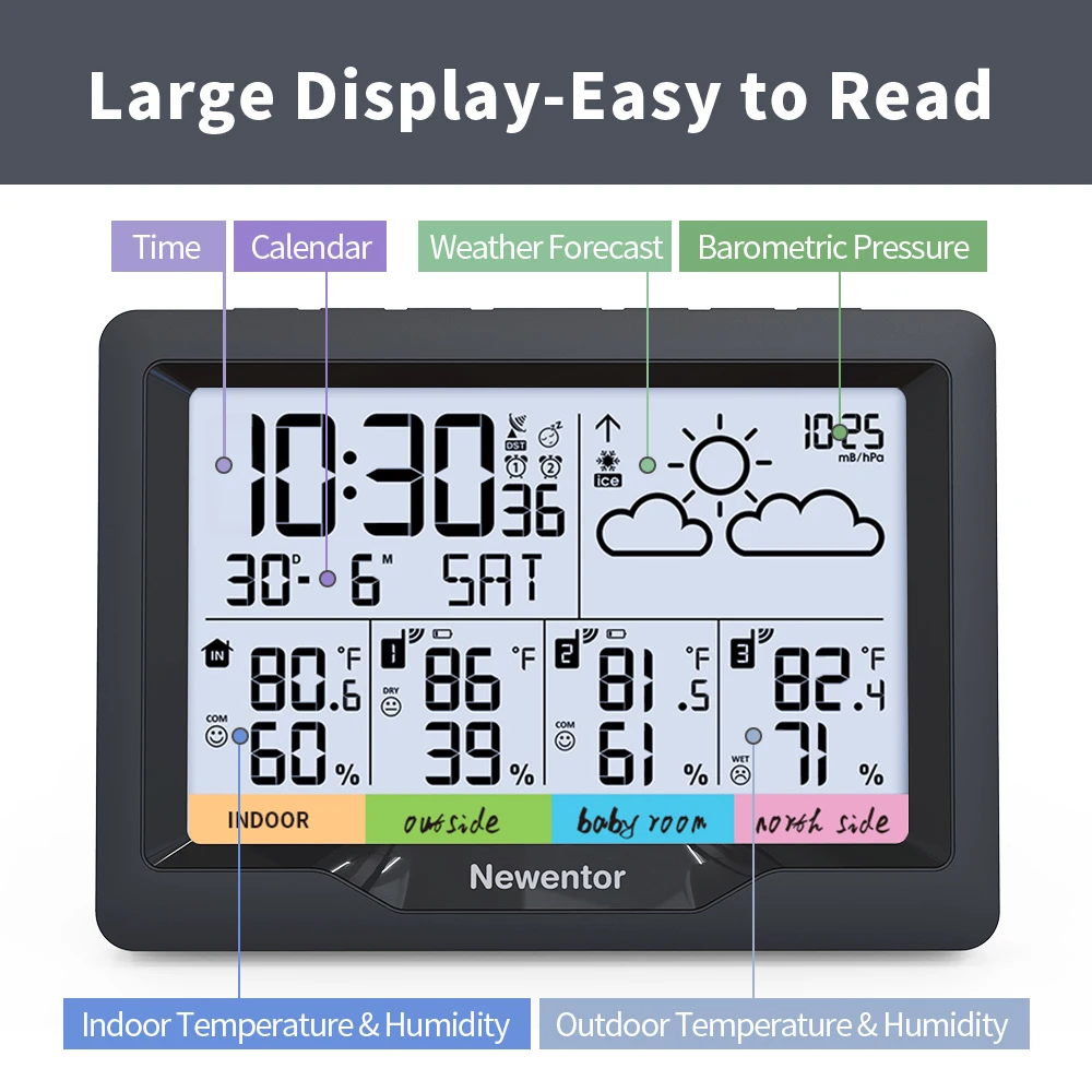 newentor q5 professional weather station indoor outdoor digital forecast hygrometer humidity temperature display 3 sensor auto free global shipping