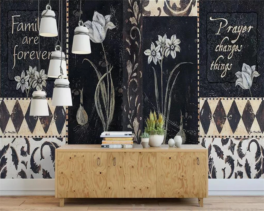 

Drop Shipping Custom 3d Wallpapers European-style Hand-painted Classical English Alphabet Orchid Living Room Wall Paper
