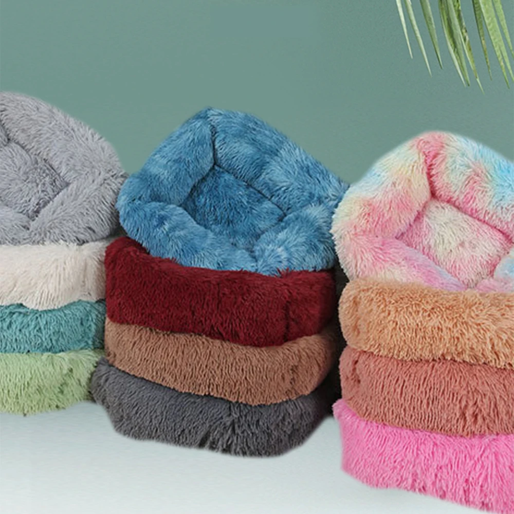 

Square Dog Bed House Dog Cat Mat Winter Warm Sleeping Dogs Puppy Nest Soft Long Plush Pet Cushion Portable For Pets Cats Basket