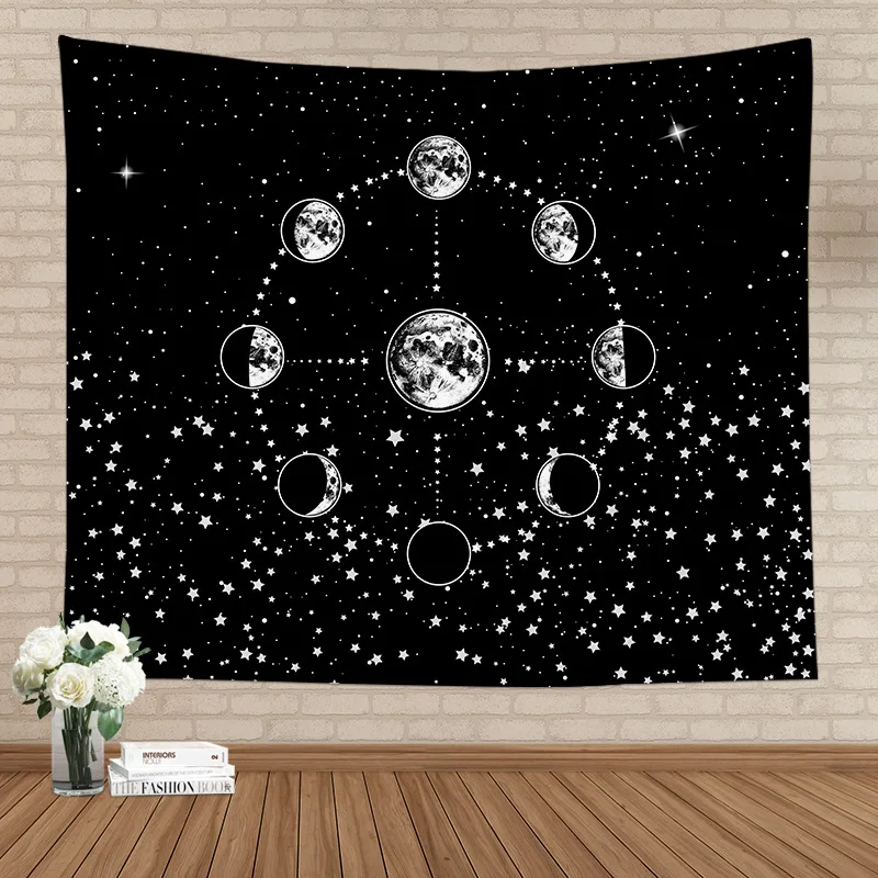 

Гобелен в форме Луны, метеоритные звезды, космос, психоделическая Черно-Белая настенная подвеска, мандала, спальня, украшение для дома, Деко...