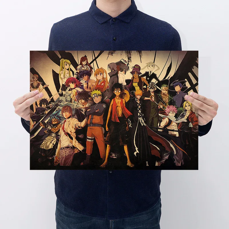 

Japanese anime character collection kraft paper room decoration poster art wall sticker cafe bar vintage decorative painting