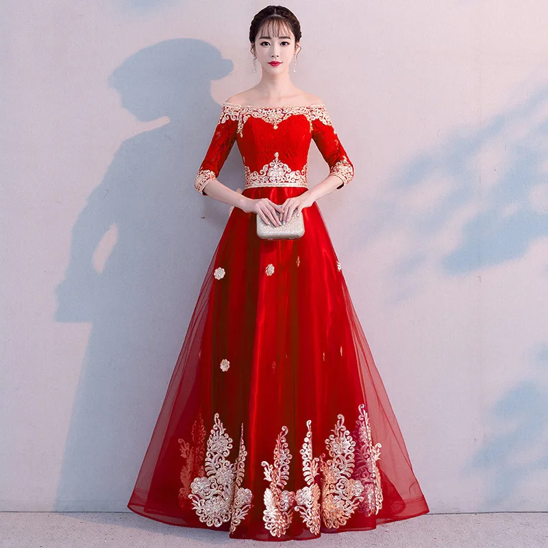 Китайское традиционное длинное платье невесты для свадьбы беременных женщин