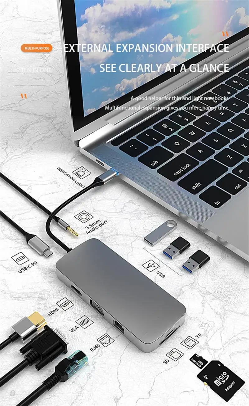

USB C HUB Type C To HDMI-compatible USB 3.0 Adapter 10 In 1 Type Lenovo Xiaomi Macbook Pro 13 15 Air Pro PC Computer Accessories