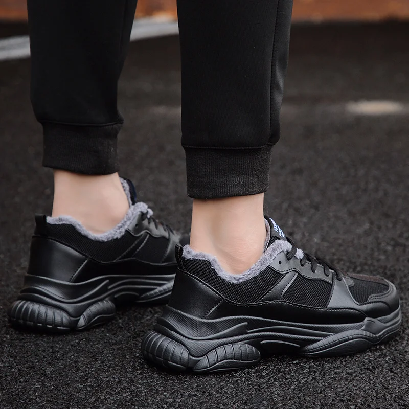 Зимняя мужская обувь; теплые черные кроссовки на шнуровке; Schoenen Mannen Krasovki Tenis; повседневные кроссовки для взрослых; Zapatos De Hombre Erkek Ayakkabi