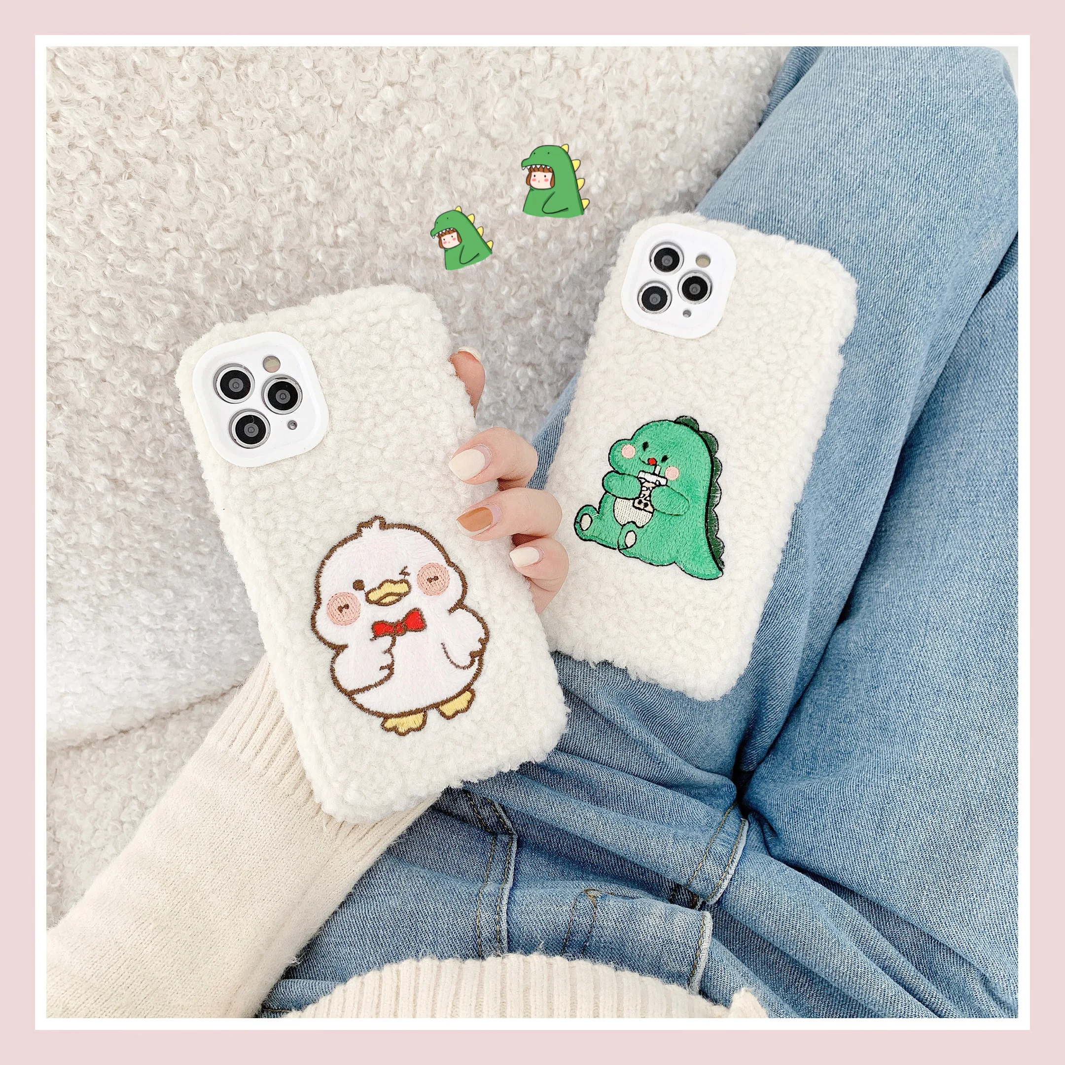 

Plush-Dinosaur and Duck is suitable for iphone12 mini/11 Pro Max mobile phone case 7/8plus x xsmax xr protective cover
