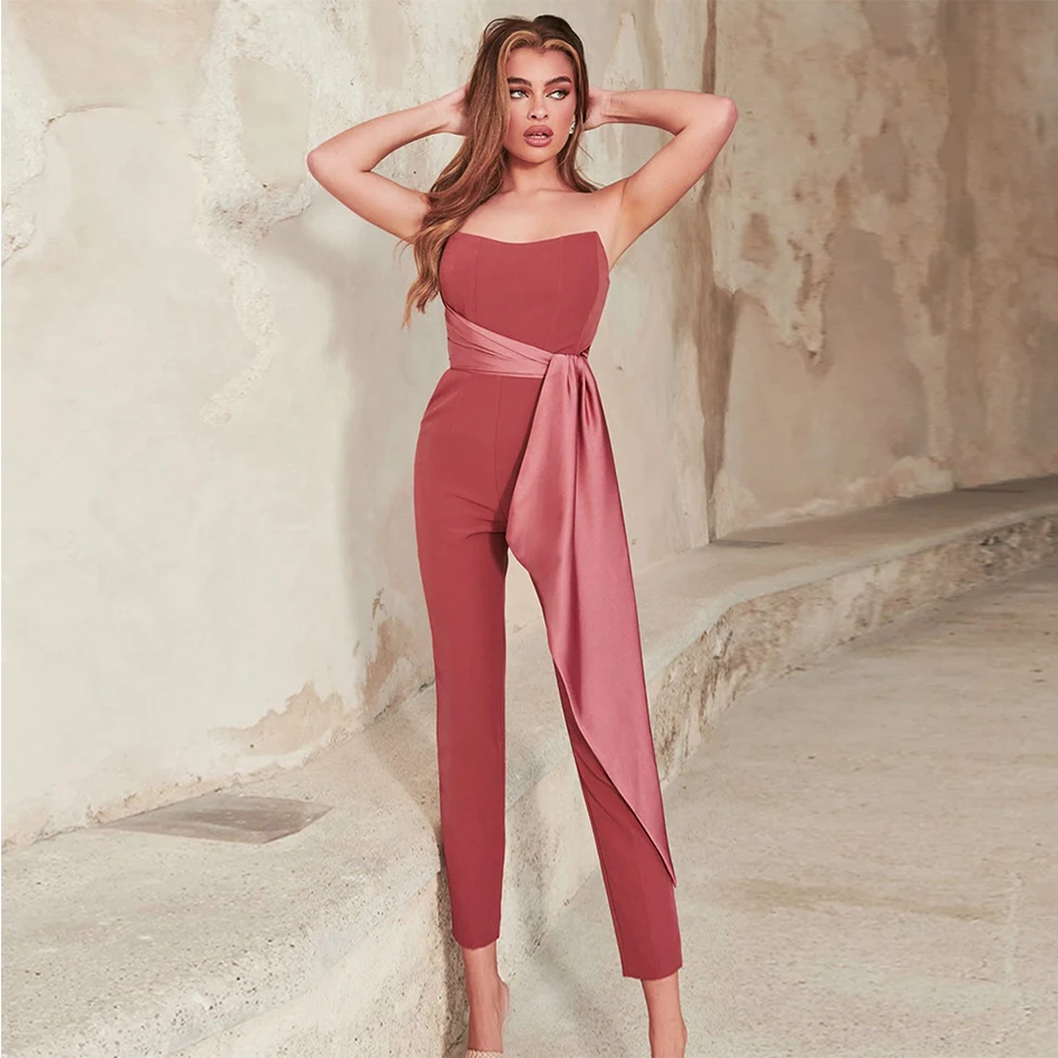 Adyce 2021 New Summer Streetwear Women Strapless Jumpsuits Sexy Sleeveless & Long Pants Fashion Party Outwear Rompers Jumpsuits
