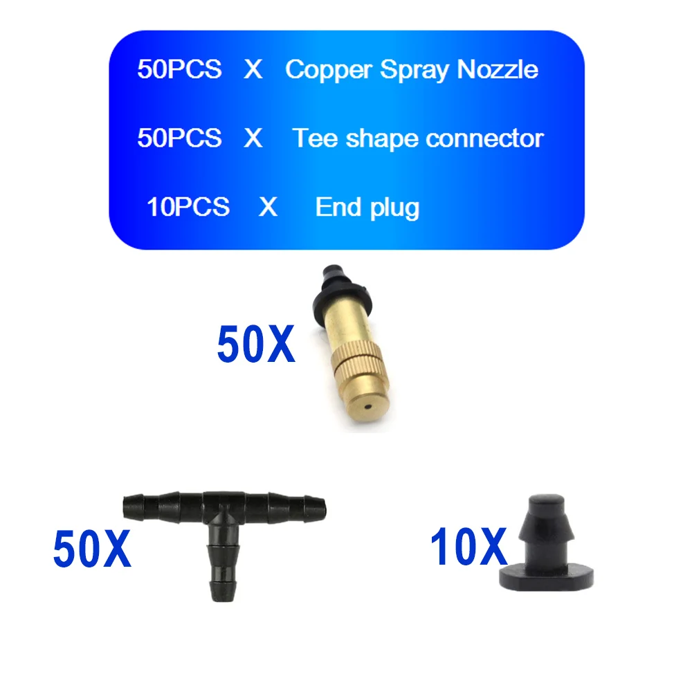 50Sets Adjustable Garden Drip Irrigation Misting copper Nozzle Dripper Watering Sprayer Atomizing Sprinkler 4/7mm Tee Connector | Дом и сад