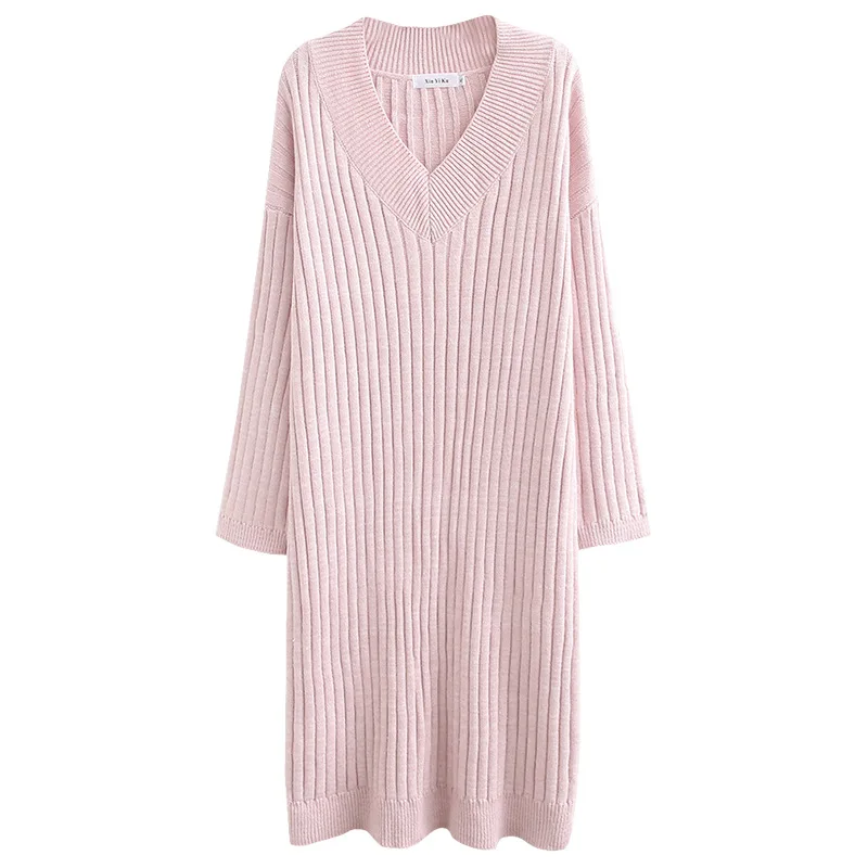 Plus Size Casual Essential Sweaters 2019 Autumn Women Fashion Loose Long Sleeve Knitting Pullovers Dress F33-8103 | Женская одежда