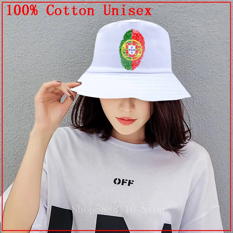 Portugal Flag Fingerprint panama bucket hat Men women kids birthday gift fishing cap hip hop boy girl summer bob | Аксессуары для