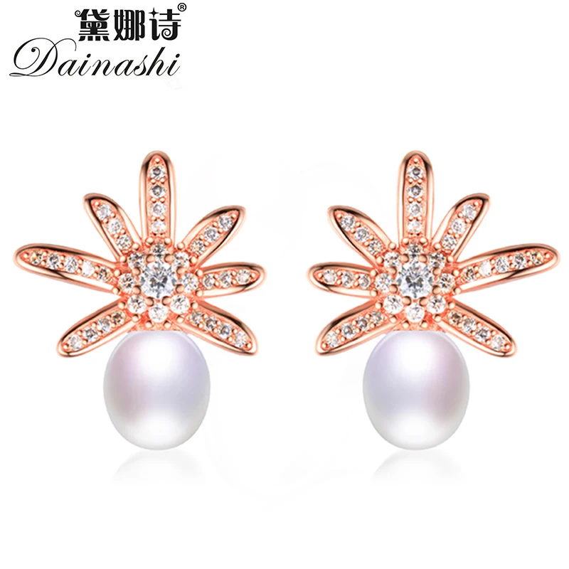 Dainashi 925 пробы серебро циркон розовое золото цветные Серьги ромашки 100% настоящие