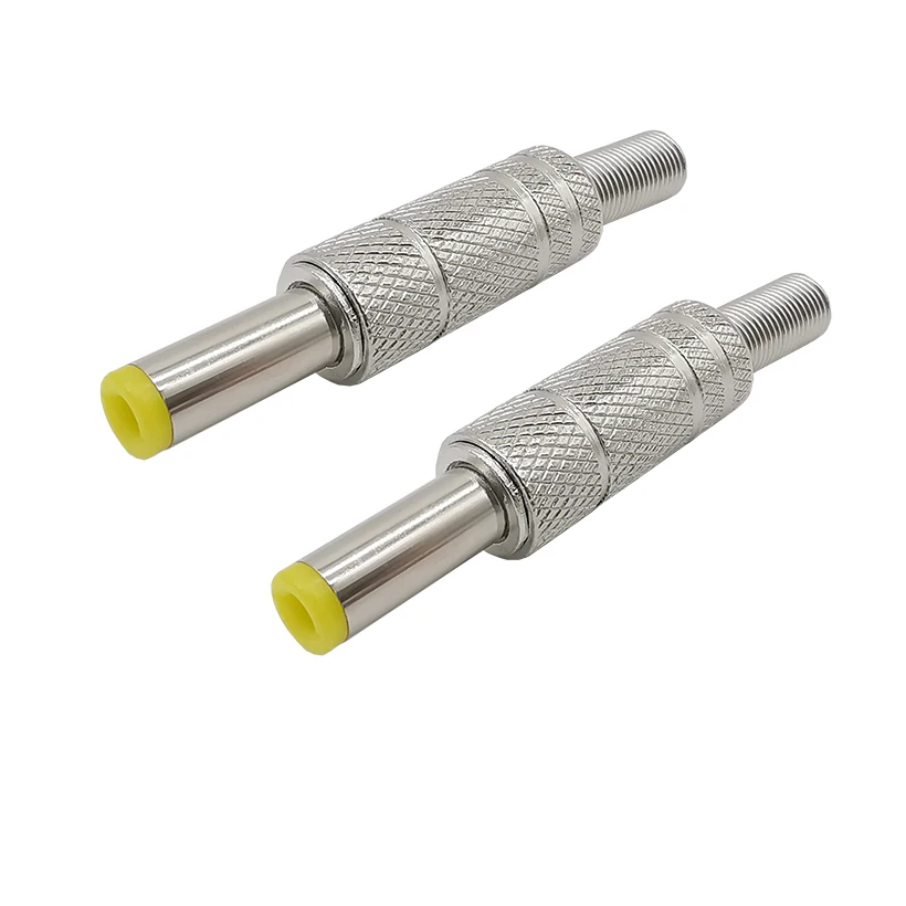 2 штуки серебряного металлического разъема DC 5.5x2.1мм/5.5x2.5мм с мужским штекером питания и пружинной и желтой адаптером головки 5.5*2.1мм/2.5мм