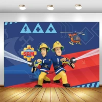 customized fireman sam backdrop firefighter engine boys happy birthday party photo background photocall prop decor banner