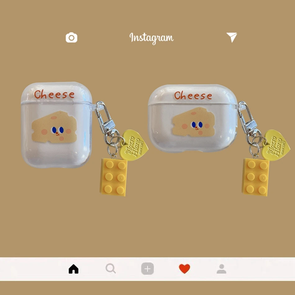

Cheese Soft Clear Silicone Earphone Shell For AirPods 2/1 airpod Cover For AirPods Pro 3 Earphone Case with Cute Pendant Keyring