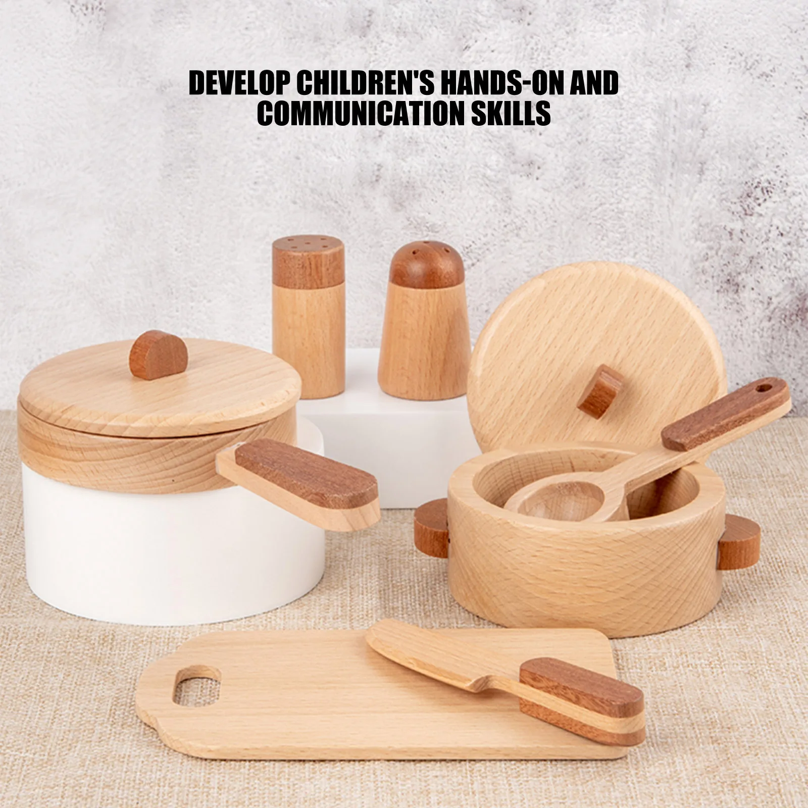 

Children's Log Wooden Kitchen Toy Set Pretend Play Simulation Kitchenware Miniature Mini Food Educational Toys Gift for Kids
