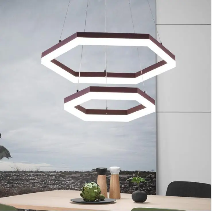 Простая светодиодная офисная люстра с шестигранным кольцом для гостиной