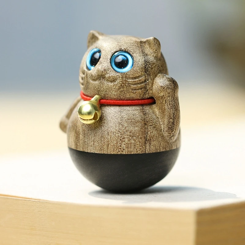 Cute Tumbler Lucky Cat Miniature Cats with Bell Figurine Desktop Crafts for Home Outdoor Garden Bonsai Tabletop Decor | Дом и сад