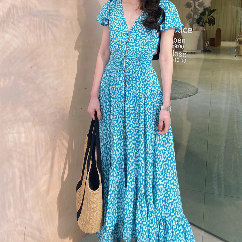 Платье женское длинное с тропическим принтом пикантное вечернее элегантное