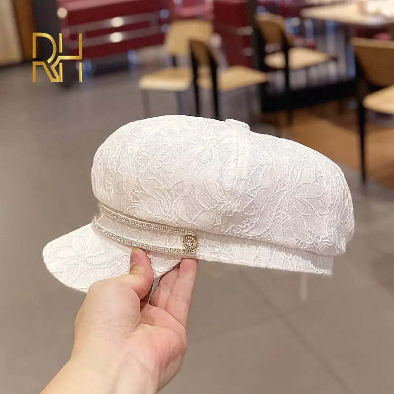 Новинка 2020 тонкая восьмиугольная кепка с вышивкой Женская мода весна лето