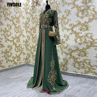 green moroccan kaftan caftan muslim evening dresses a line v neck long sleeves appliques dubai arabic turkey abaya islamic gown