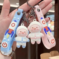 cartoon spaceman pig key chain cute creative anime pendant key ring women men couple car backpack keychains ornaments
