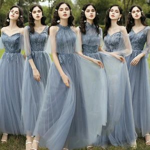 Bridesmaid dress blue long evening dress 2020 autumn winter fairy dress was thin bridesmaid evening dress women chorus costume Bridesmaid dress blue long evening dress 2020 autumn winter fairy dress was thin bridesmaid evening dress women chorus costume