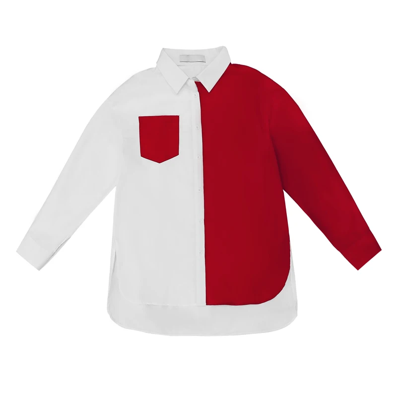 Женская рубашка с длинным рукавом Повседневная Свободная блузка составного кроя