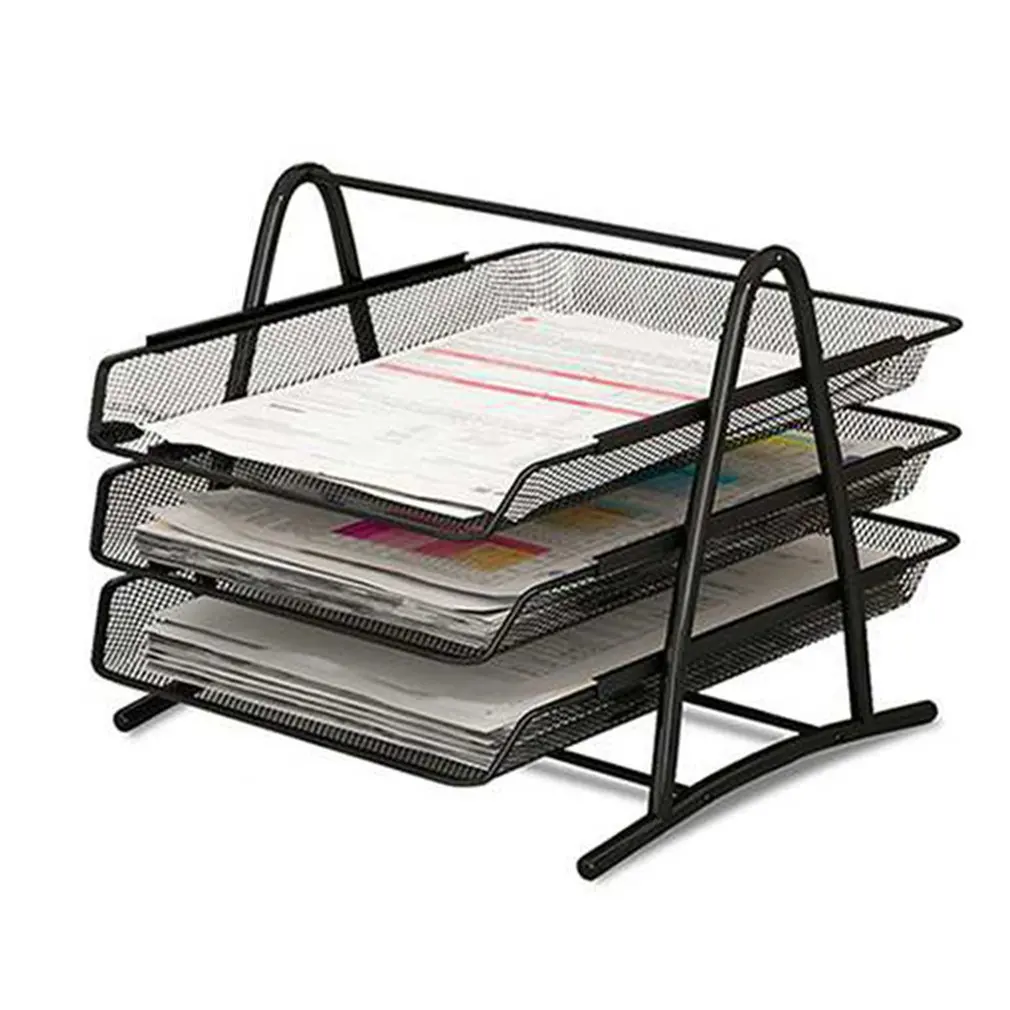 

3 Tiers Metal Mesh File Organizer Document Desktop Paper Tray Holder Magazine Rack For Home And Office