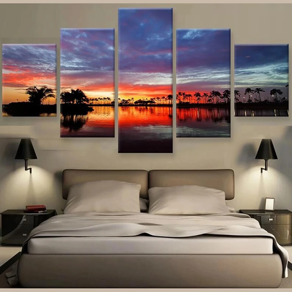 

Frame Living Room Wall Art Pictures HD Printed 5 Pieces/Pcs Sea Waves Sunset Modern Painting On Canvas Home Decoration Posters