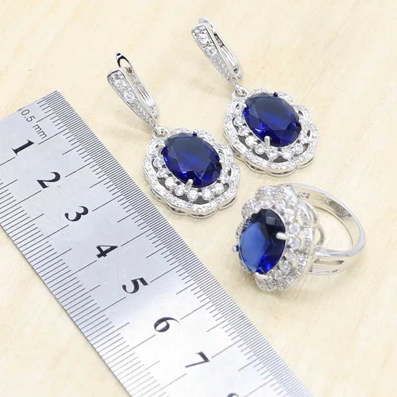 Серебряный цвет искусственный темно-синий полудрагоценный браслет серьги