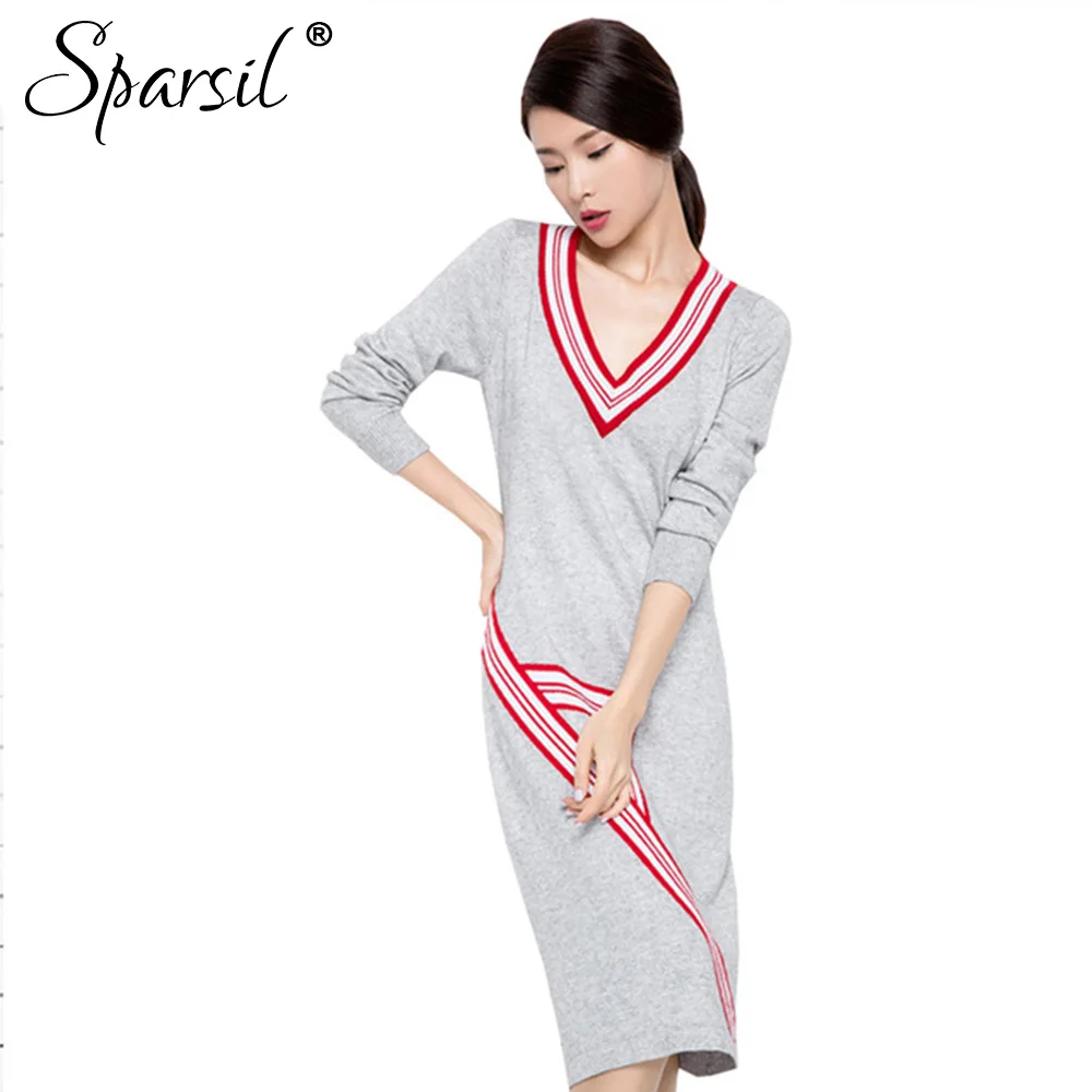 Распродажа Sparsil Женское зимнее кашемировое платье свитер Осеннее лоскутное