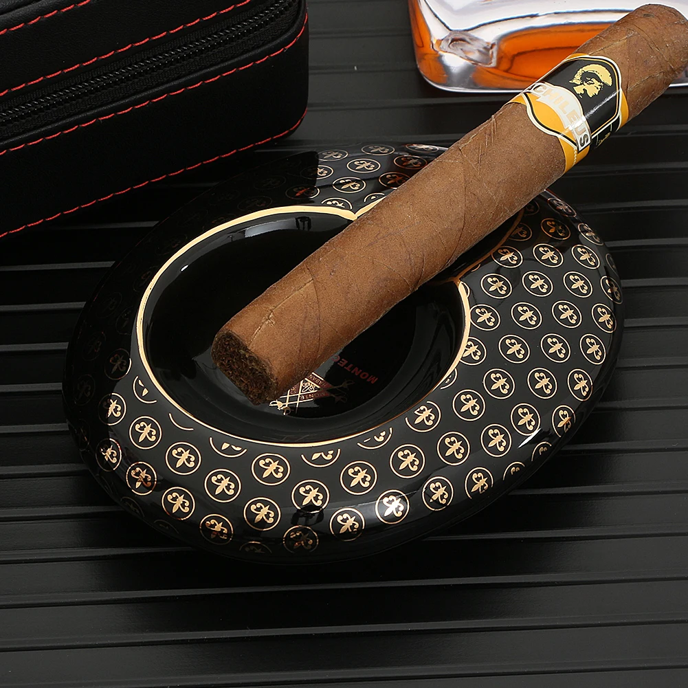 

GALINER Round Pocket Cigar Ashtray Home Ceramic Mini 1 Tube Cigar Ashtrays Travel Outdoor Portable Ash Tray