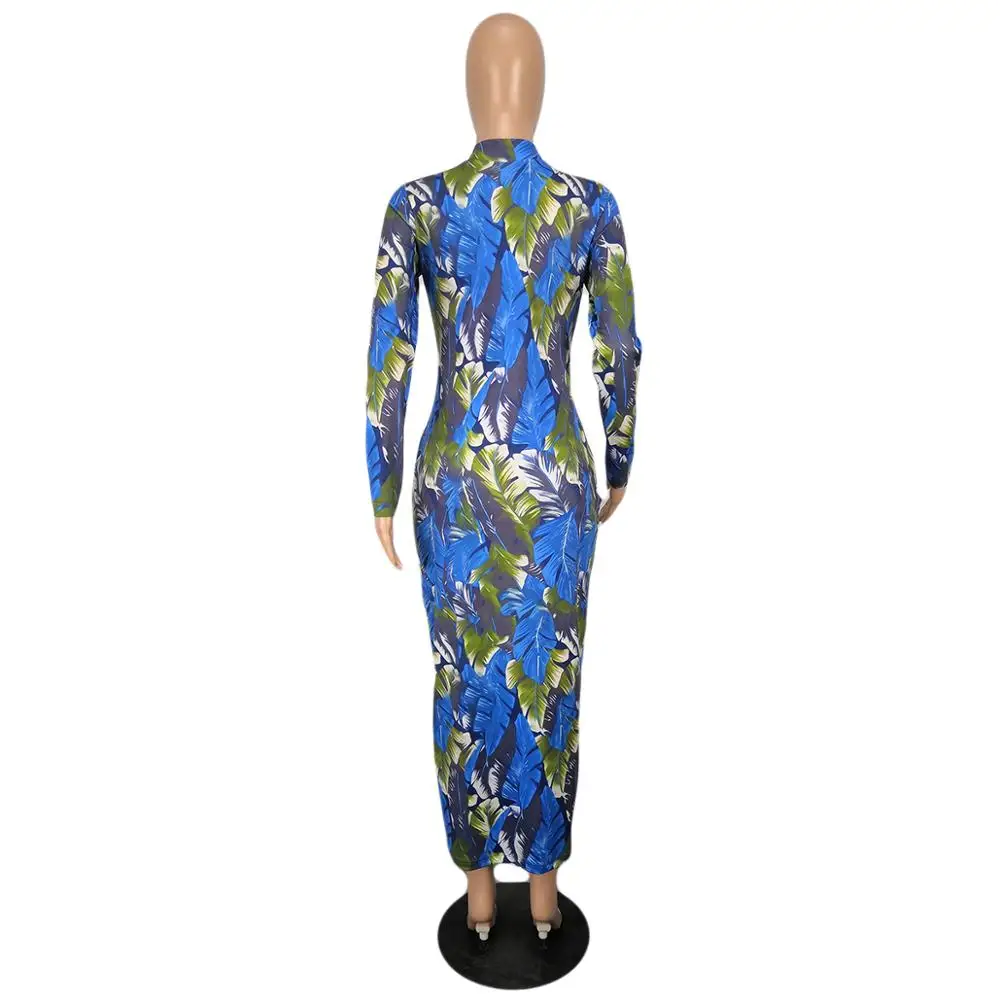 

2020 New Women Print Long Sleeve Bodycon Sexy Party Club Maxi Dress Elegant Long Dresses S-3XL