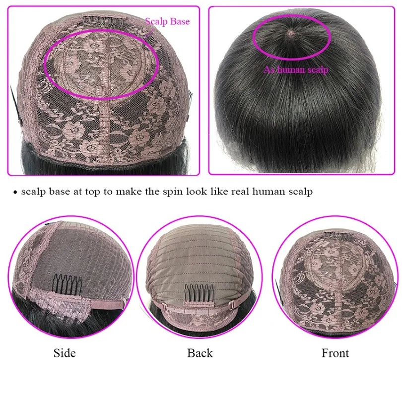 

Scalp Top Base Human Hair Wigs With Bangs Bob Style Full Machine Made Brazilian Remy Hair Wig 150% Density For Women