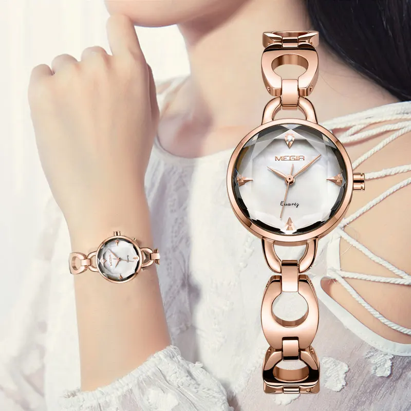 MEGIR роскошные женские часы золотые кварцевые часы-браслет водонепроницаемые