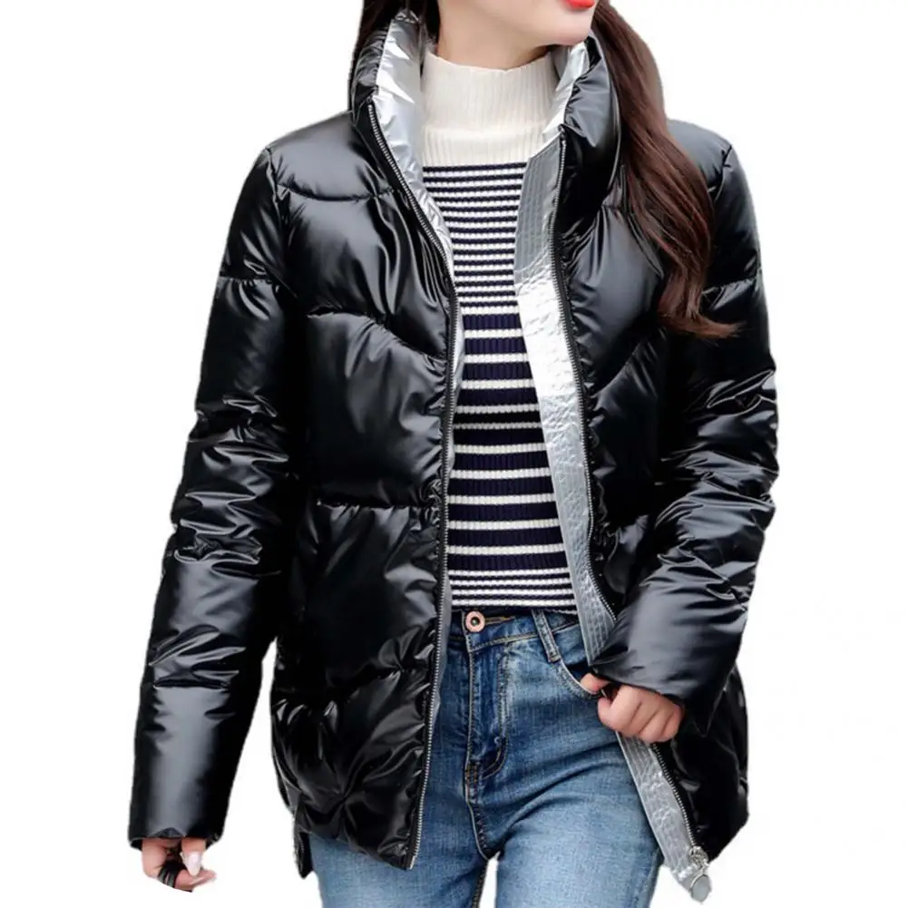 Fashion Winter Jacket Zipper Closure Fall Winter Winter Women Stand Collar Puffer Jacket  Cotton Coat    Women Coat