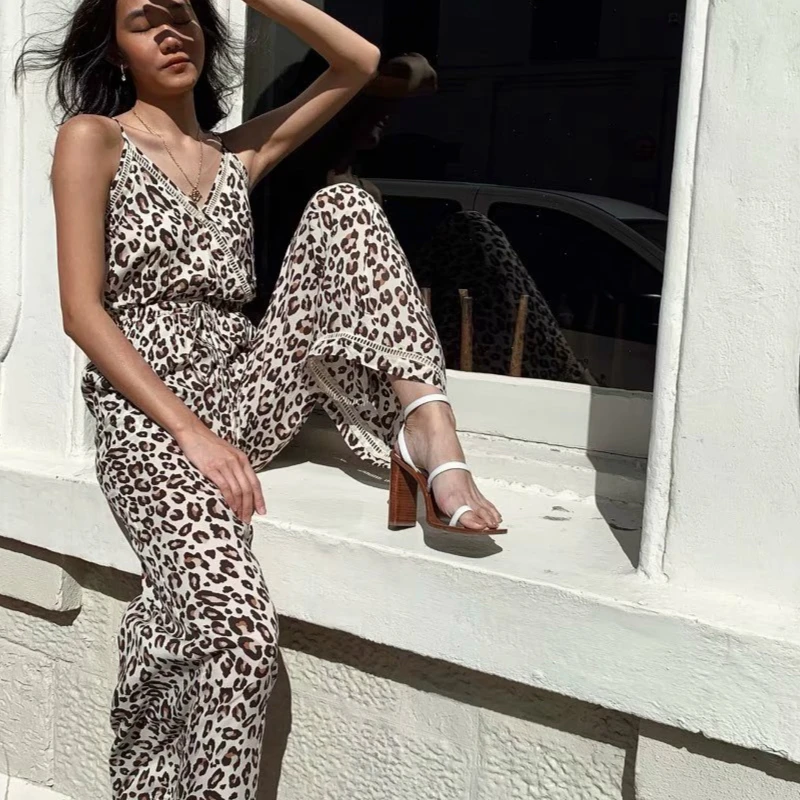 Boho Queens Женская леопардовая расцветка без рукавов на лямках комбинезон Бохо
