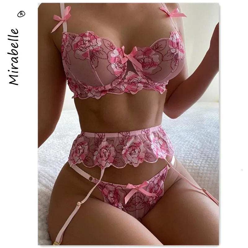 

MIRABELLE цветочное чувственное нижнее белье Эротический прозрачный комплект нижнего белья бюстгальтер пуш-ап на косточках Женский комплект и...